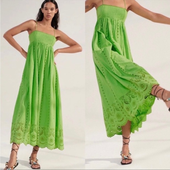 Zara Dresses Iso Zara Lime Green Eyelet Maxi Dress Poshmark